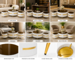 3-piece table set, brown glass top, and fluted design | White & Gold Deco Three Piece Center Table Set - Image 3