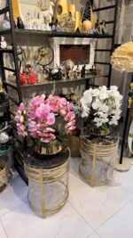 Premium Artificial Phalaenopsis Orchid Flower Arrangement with Golden Pot | Luxury Faux Floral Décor for Home & Office