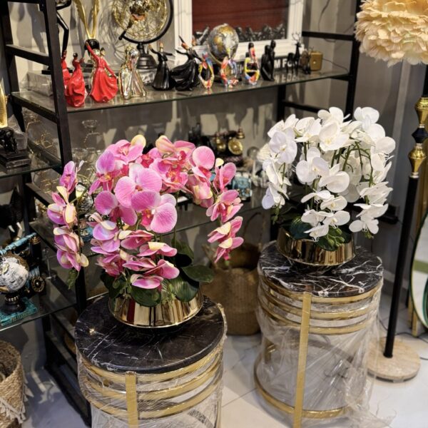 Premium Artificial Phalaenopsis Orchid Flower Arrangement with Golden Pot | Luxury Faux Floral Décor for Home & Office