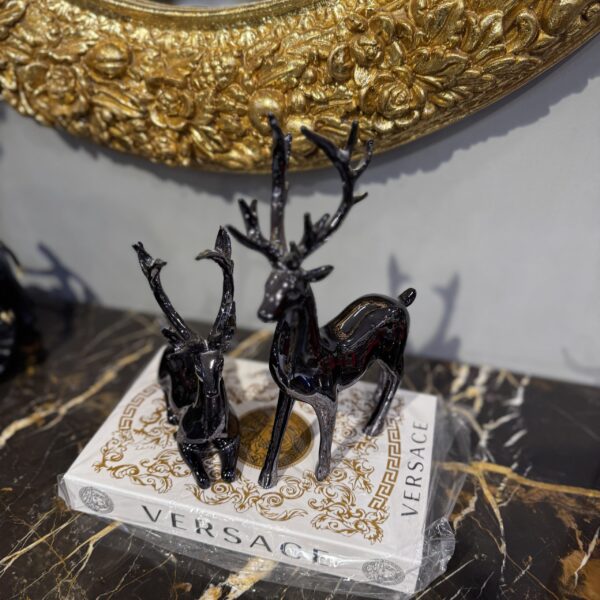 Luxury Deer Figurine Set of 2 | Gold & Black Stag Decorative Sculptures for Home, Office & Table Décor