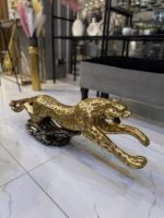 Luxury Golden Leaping Leopard - Cheetah Sculpture – 38 Inch Home & Office Decor - Image 5