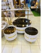 3-piece table set, brown glass top, and fluted design | White & Gold Deco Three Piece Center Table Set - Image 8