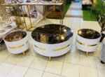 3-piece table set, brown glass top, and fluted design | White & Gold Deco Three Piece Center Table Set - Image 6