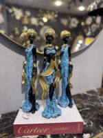 African Lady Figurine – Elegant Blue & Gold Fiber Resin Woman Sculpture for Home & Office Décor - Image 2