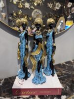 African Lady Figurine – Elegant Blue & Gold Fiber Resin Woman Sculpture for Home & Office Décor