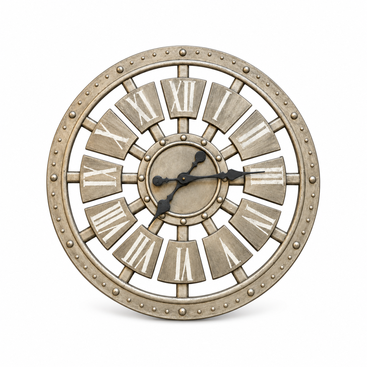 Antique Pewter Open-Frame Roman Clock Roman Numeral Wall Clock - Image 1