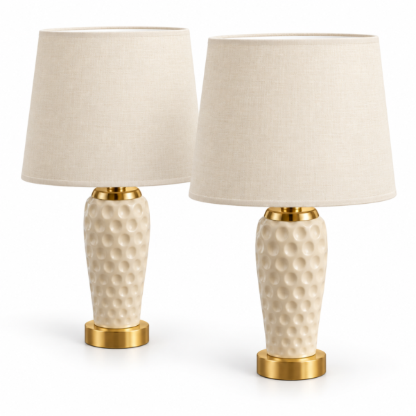 Gold Dimpled Table Lamp with Fabric Shade